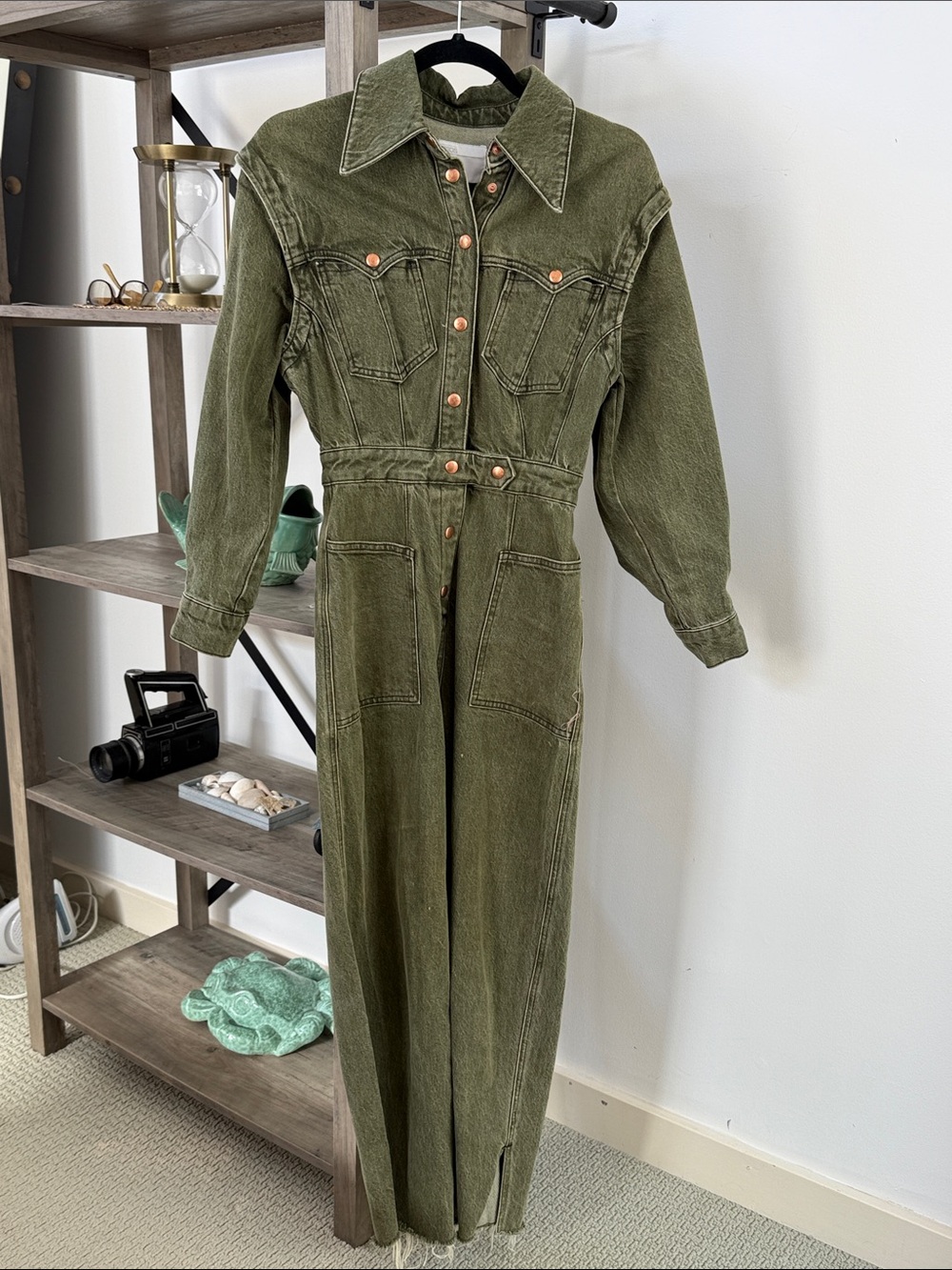 ASOS Olive Green Denim Jumpsuit